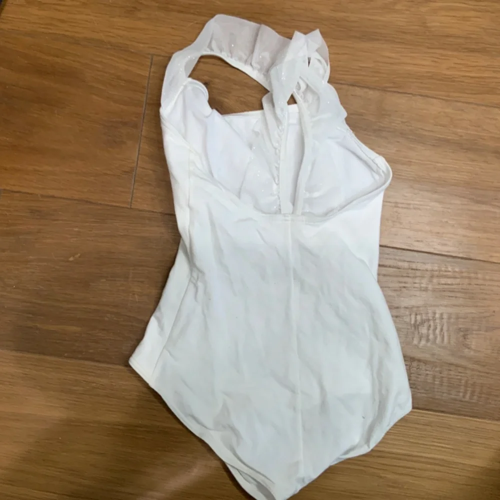 Capezio White Leotard with Frilled Sparkly Sleeves